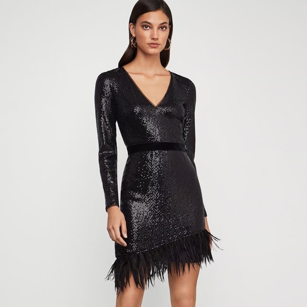 BCBGMaxAzria Black Sequin Long Sleeve Dress